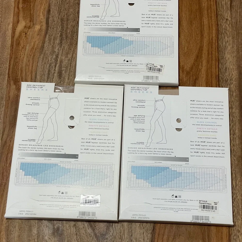 HUE Bundle of 3 Age Defiance Control‎ Top Sheer leg sz 1 Style #5992 Denier 20